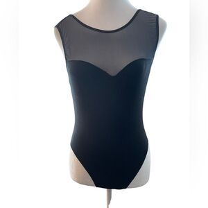 ‎BLACK BODYSUIT / LEOTARD WITH SHEER BODICE